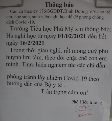 Thông báo nghỉ học phòng chống dịch